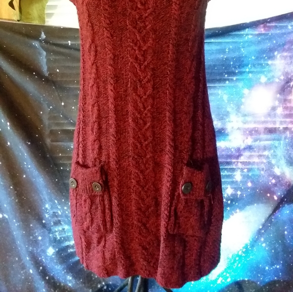 Red Sweater Dress with Pockets - Picture 3 of 4